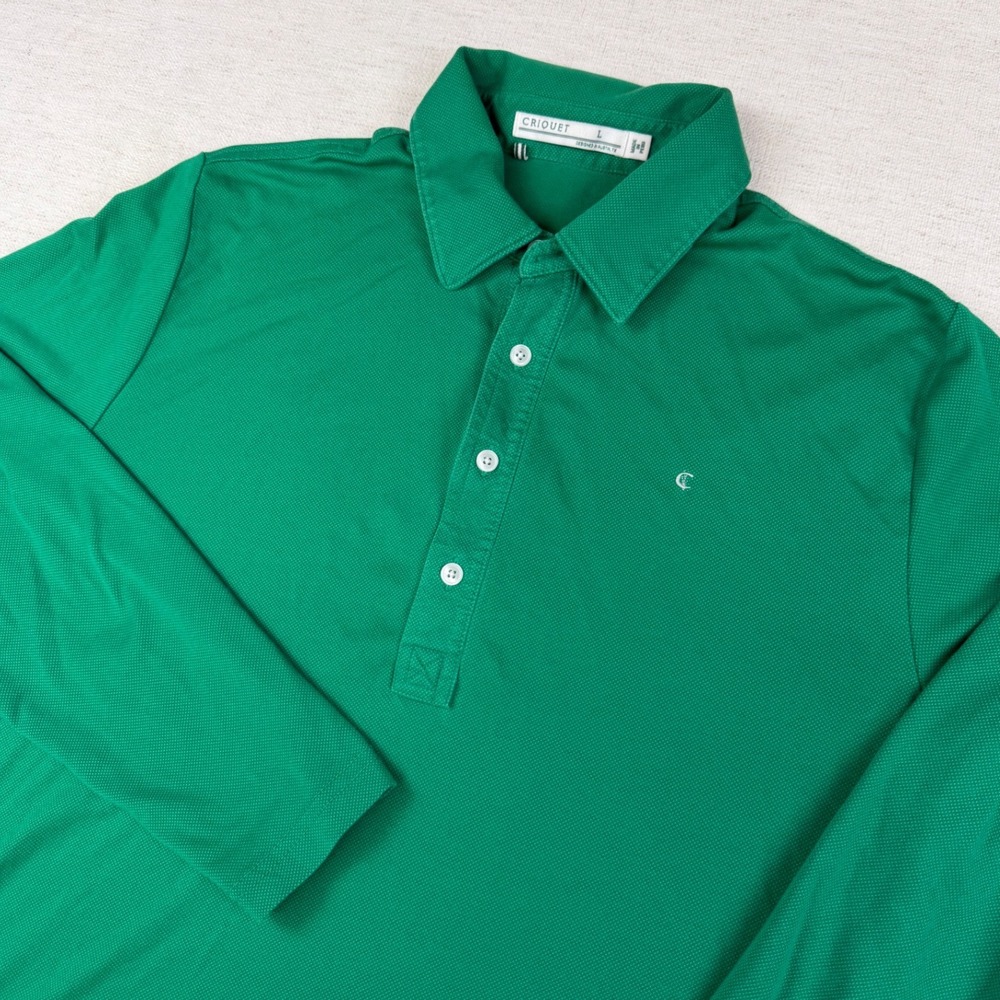 Criquet Mens Green Long Sleeve Pima Stretch Blend Pique Polo Shirt Size Large